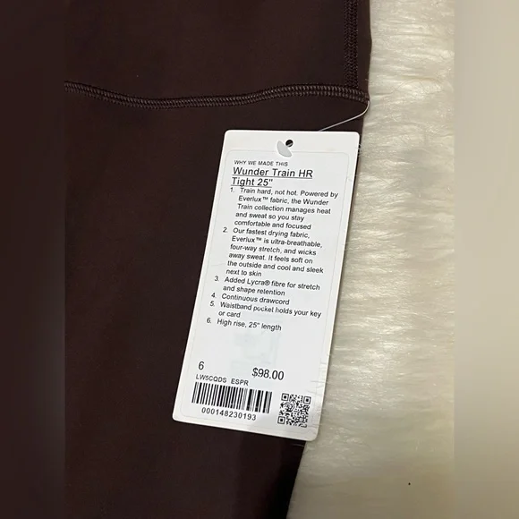 🆕Lululemon🍋Wunder Train High-Rise Tight 25" Color Espresso Sz 6 - Picture 9 of 10
